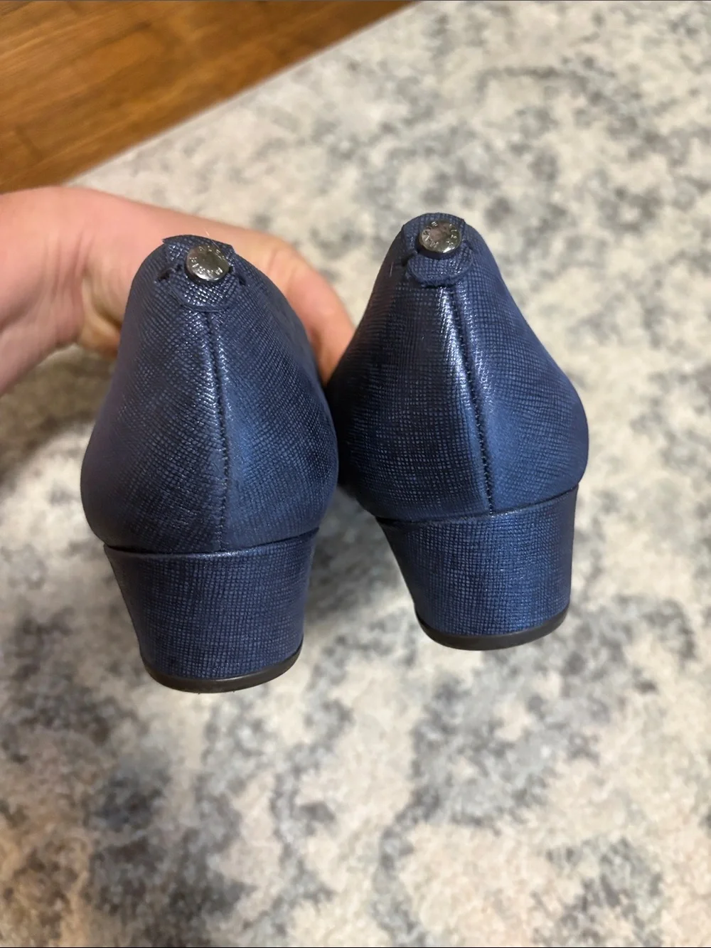 Alex Marie Navy Blue Low Wedge Moriah Leather Pumps